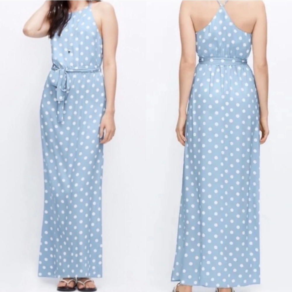 Ann Taylor Dusty Pastel Blue Polka Dot Halter Maxi Sundress - Size 8 🌸
